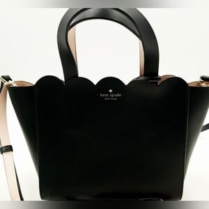 Kate Spade Mini Mina Magnolia Street black/baby pink Scalloped tote purse